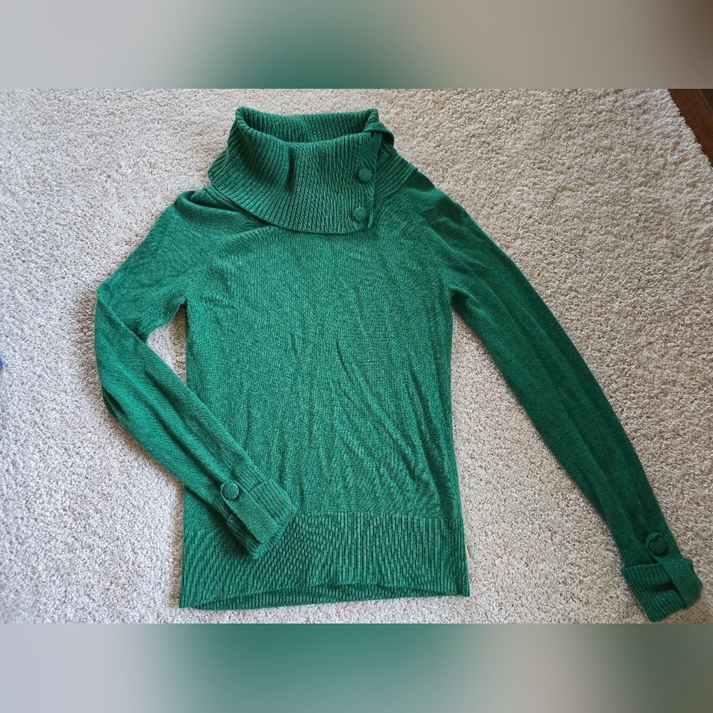 Banana Republic Luxary Cashmere Blend Wool Blend Small Green Turtleneck Sweater